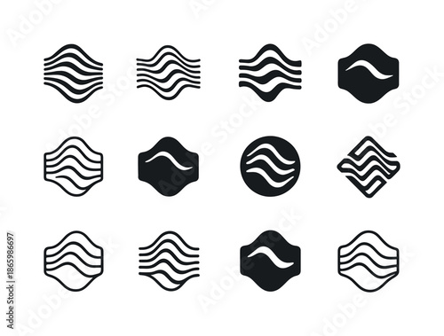 Harmonious Logo Variations. Reality. Icon set. Set Logo of Reality: distortion wave. harmonious logo variations of the same emblematic concept, each with