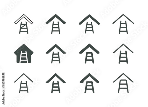 Renovation Logo Icons. Renovating a house. Icon set. Set Logo of renovating a house: ladder & roof. harmonious logo variations of the same emblematic concept,