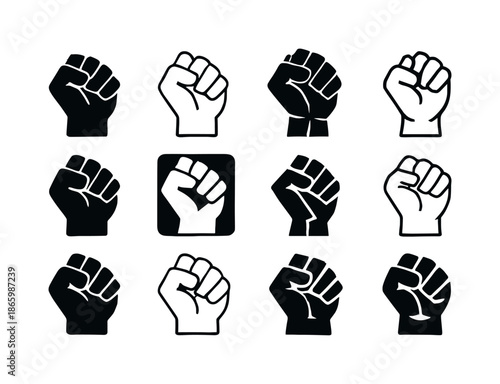Self-Directed Anger Icons. self-directed anger. Icon set. Set Logo of self-directed anger: clenched fist silhouette. harmonious logo variations of the same