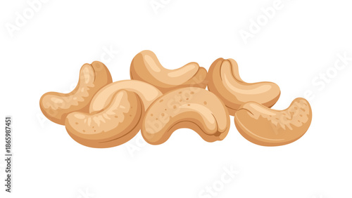 Delicious pile of fresh cashew nuts, showcasing their distinctive kidney shape and light brown color, isolated on a clean white background.