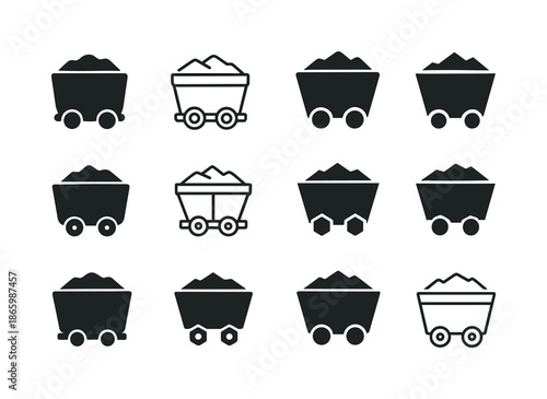 Underground Mining Icons. Underground Mining Techniques. Icon set. Set Logo of Underground Mining Techniques: mining cart filled with ore. harmonious logo