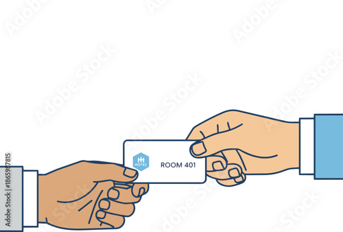 Cartoon Hands Exchanging Modern Hotel Room Key Card Illustration