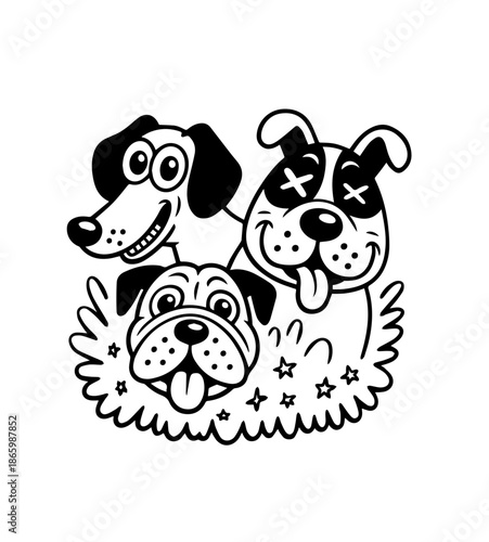  Dogs faces doodle Collection of hand drawn funny cute faces of dogs pets of different breeds and fur styles isolated on transparent background. Illustration of dogs breeds for kids