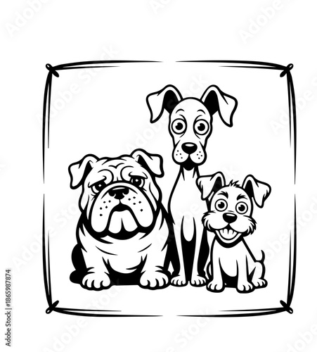  Dogs faces doodle Collection of hand drawn funny cute faces of dogs pets of different breeds and fur styles isolated on transparent background. Illustration of dogs breeds for kids