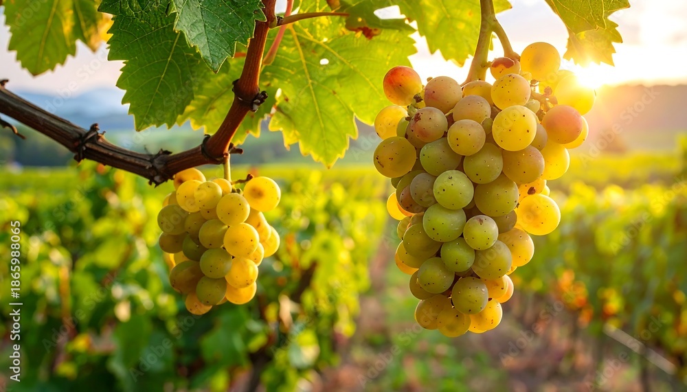 Fototapeta premium Ripe Grapes on the Vine in a Sunny Vineyard.