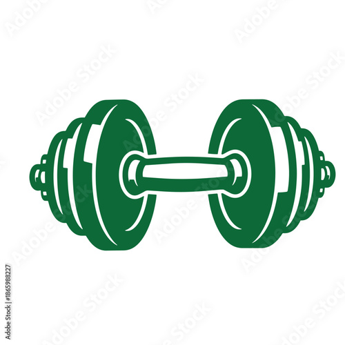 Green dumbbell weightlifting equipment for fitness and exercise routine at gym  isolated on white background