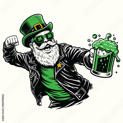 Excited Bearded Man Celebrating St. Patrick's Day Party