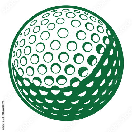 Green golf ball with dimples on white background