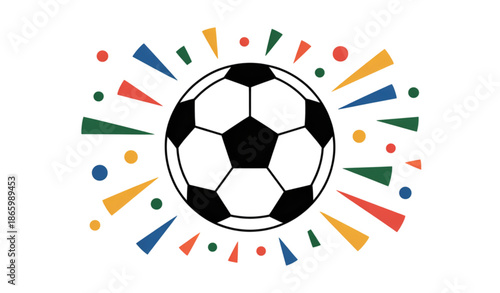 Football tournament winner celebration concept with soccer ball and confetti