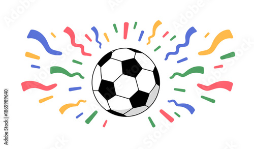 European football championship victory celebration with soccer ball and confetti