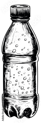 Hand drawn line art illustration of plastic bottle depicting carbonated drink for beverage advertisement