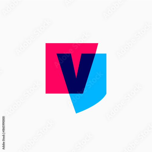 v letter shield protection security logo vector icon illustration