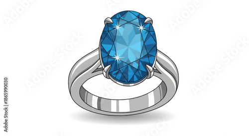 Elegant Oval Blue Gemstone Engagement Ring with Silver Band.