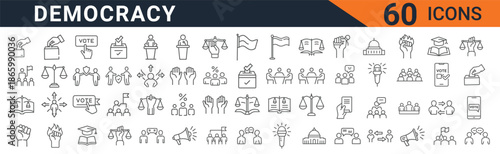 Democracy icons set for government and politics, 60 symbols