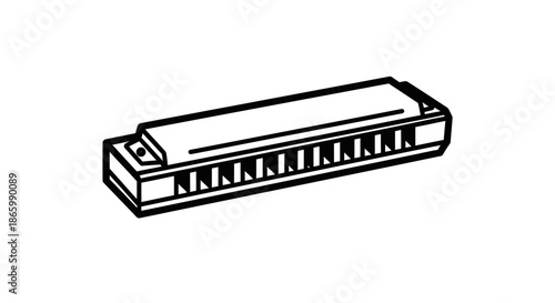 Simple Line Art Illustration of a Harmonica Musical Instrument.