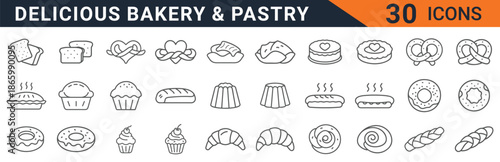 Delicious bakery and pastry icons for culinary designs and branding