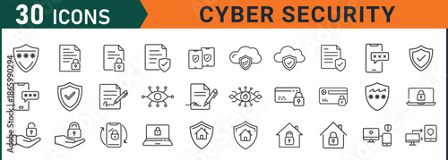 Cyber security icons set for protecting digital information and technology