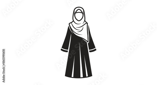 Stylized Illustration of a Woman Wearing a Hijab and Abaya.