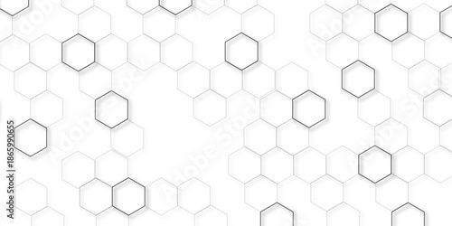 Abstract hexagon white background with shadow .white background Futuristic blue neon honeycombs. Modern technology design. Vector illustration.	
