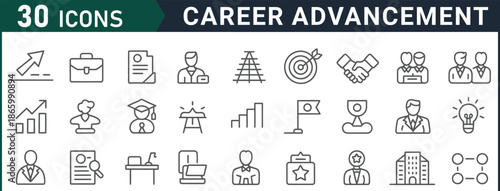 Career advancement and professional growth icons for business success