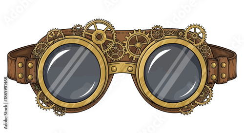 Intricate Steampunk Goggles with Brass Gears and Leather Straps.