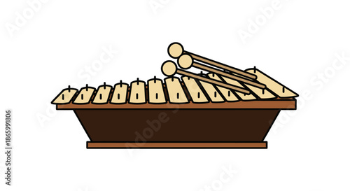 Traditional Kulintang Musical Instrument with Wooden Mallets.
