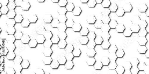 Abstract hexagon white background with shadow .white background Futuristic blue neon honeycombs. Modern technology design. Vector illustration.	