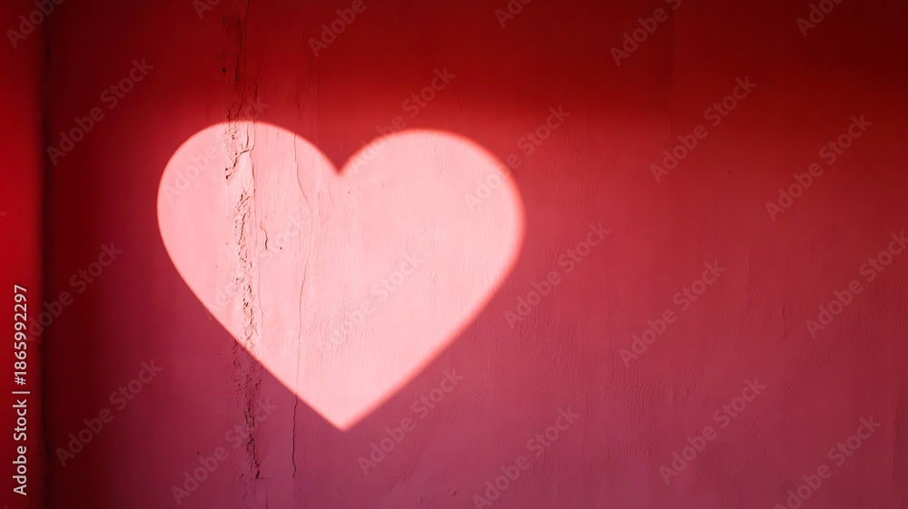Obraz premium Pink heart shape symbol of love on red wall background 