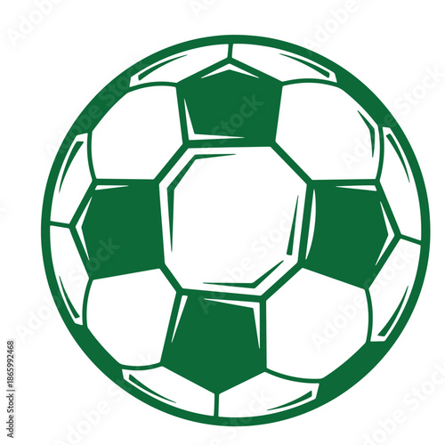 Green soccer ball illustration with white panels and green outline on white background
