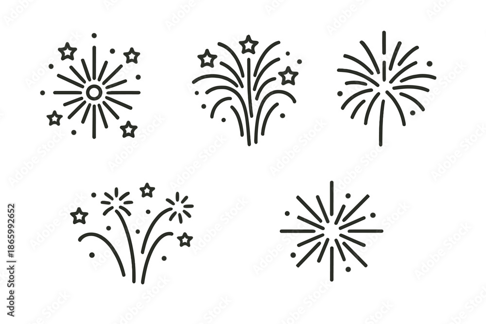 Fototapeta premium Minimalist fireworks illustrations with star accents