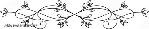 Elegant intertwined vine with leaves decorative element line art design with floral and twisted and pattern and swirl and curl and tendril and botanical