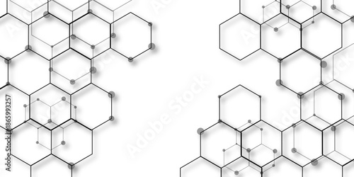 Abstract hexagon white background with shadow .white background Futuristic blue neon honeycombs. Modern technology design. Vector illustration.	