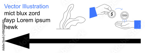 Banking, digital payments, business strategy, financial exchange, cryptocurrency, online transactions. Hand exchanging token for currency. Financial exchange and online transactions concept