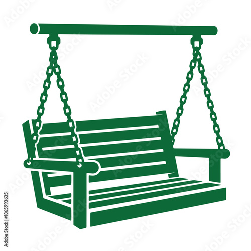Green wooden porch swing with chains and a frame  outdoor furniture for relaxation