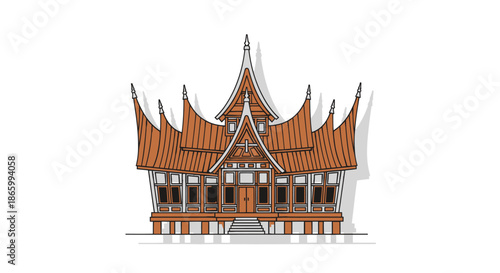 Traditional Minangkabau House: A Detailed Architectural Illustration of a Rumah Gadang.