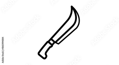 Simple black line art icon of a large curved machete knife.