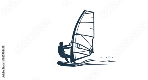 Silhouette of a Windsurfer Riding the Waves.