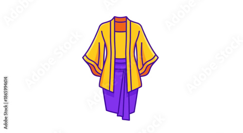 Colorful Traditional Indonesian Kebaya and Skirt Outfit.