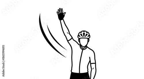 Cyclist Waving Hand Up Signal Line Art Illustration.