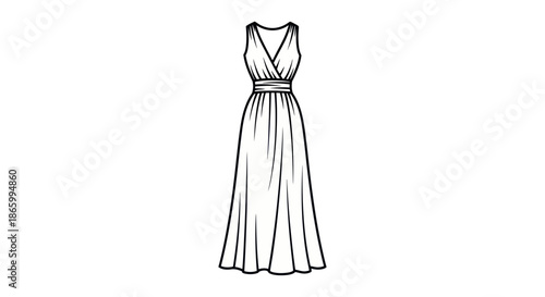 Elegant Sleeveless Maxi Dress with V-Neck and Belt Detail.