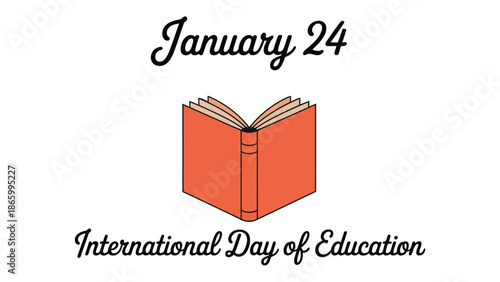  January 24 International Day of Education illustration with open book icon, simple minimal design for global learning awareness and academic celebration