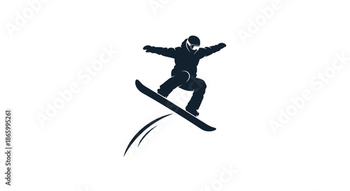 Silhouette of Snowboarder Performing Jump in Mid-Air.