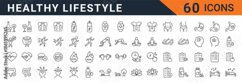 Healthy lifestyle icons set for wellness and fitness concepts