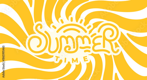 Summer Time Typography Graphic Hand Drawn Sun with Wavy Rays for T Shirt, Poster, and Seasonal Social Media Banner Design