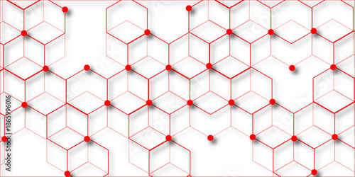 abstract geometric red texture background red hexagon 3D background texture. 3d rendering illustration. Clear pattern abstract background hexagon .Futuristic abstract banner.	