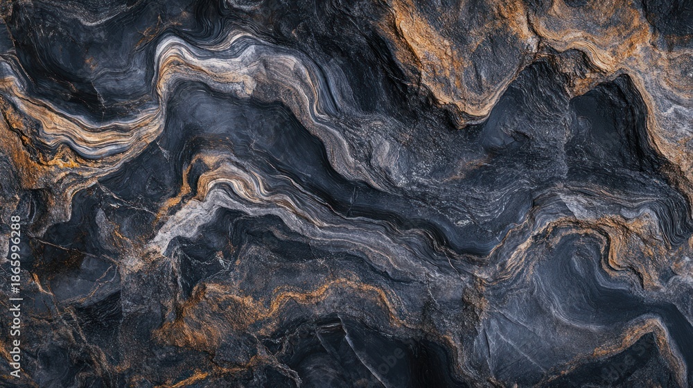 Fototapeta premium Dark marble surface with golden and silver veins