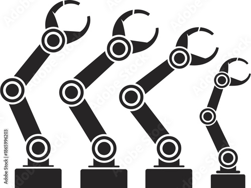 A group of robotic arms with wrenches on a white background