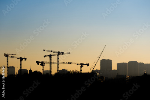 Des silhouettes de grues de chantier dans la ville de Paris
