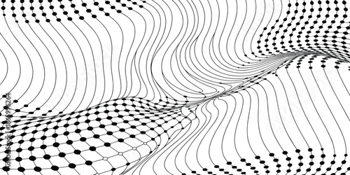 Abstract monochrome wavy line pattern, with flowing dots creating modern minimal background texture for technology design concepts art wallpaper visualization