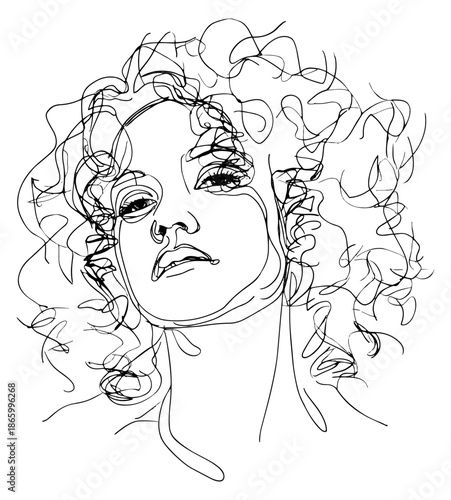 Line art illustration of a woman depicting a dreamy expression for beauty and fashion